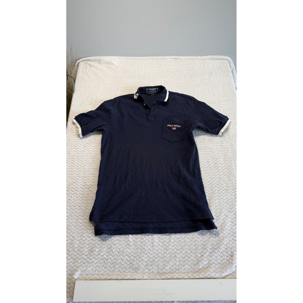 Vintage Polo Sport Ralph Lauren Mens Navy Blue Cotton Short Sleeve Polo Shirt S